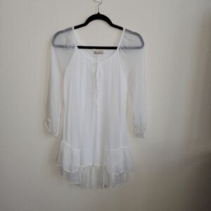 Sofia Made in Italy White Dress 100% Silk NWT Sheer Long Sleeve Lined One Size